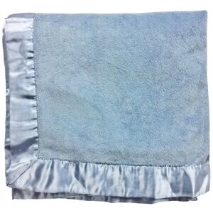 NoJo Solid Blue Baby Blanket Satin Trim Backside 30x40 Lovey Security htf Boy
